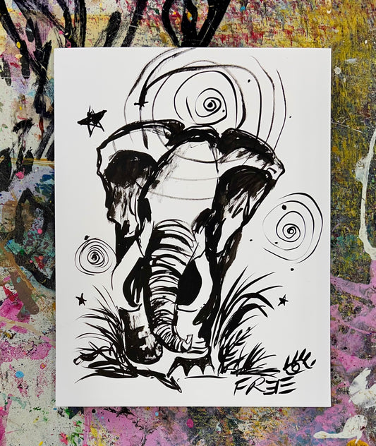 Black & White Elephant Sketch / Archival Paper / Sunday Collection / October 2025