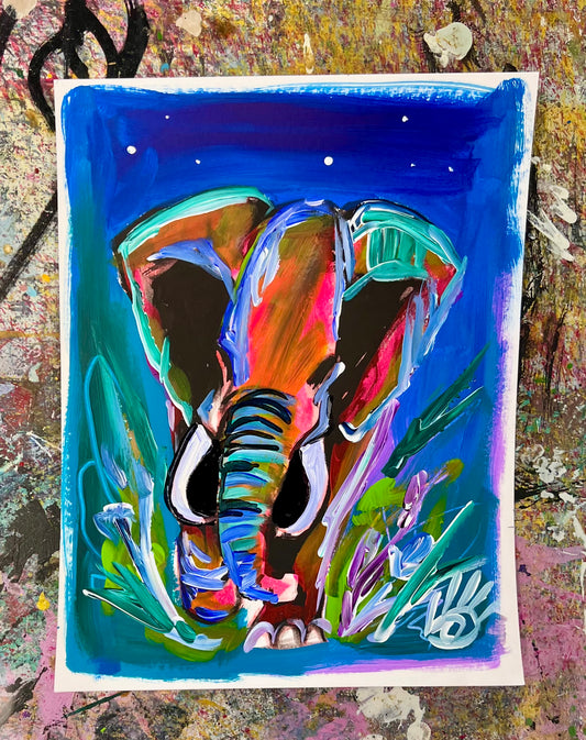 Evening Floral Elephant Sketch / Archival Paper / Sunday Collection / October 2025