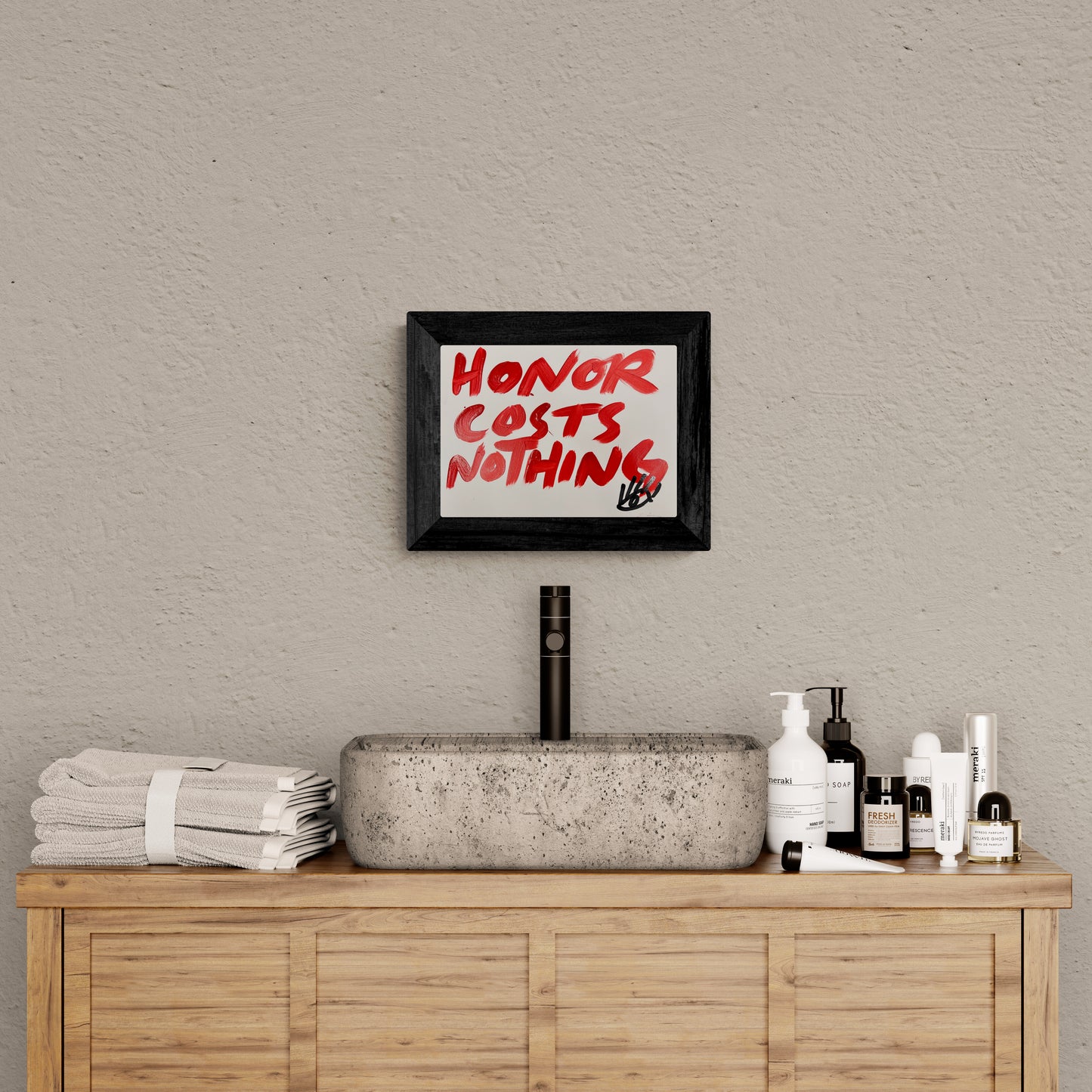 Honor Costs Nothing / Red & White Mantra (landscape) / Archival Paper / Sunday Collection / August 2025