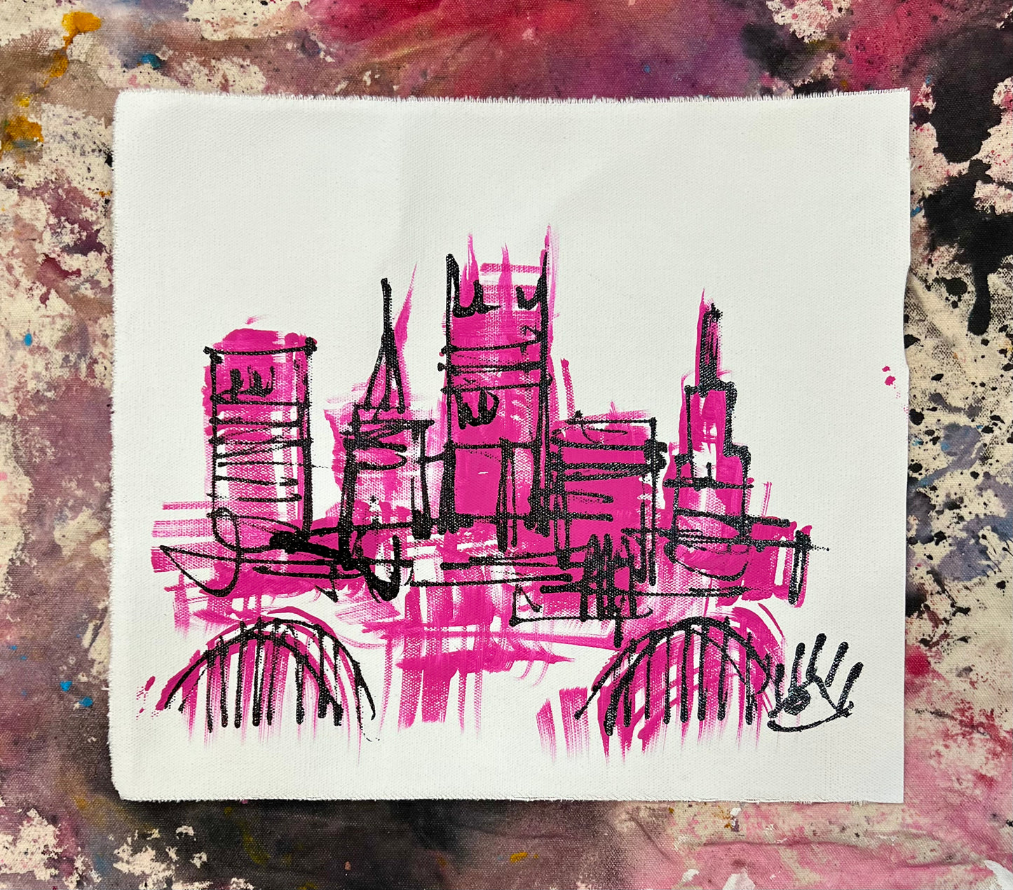 Skyline Sketch / pink, black & white / January 2024