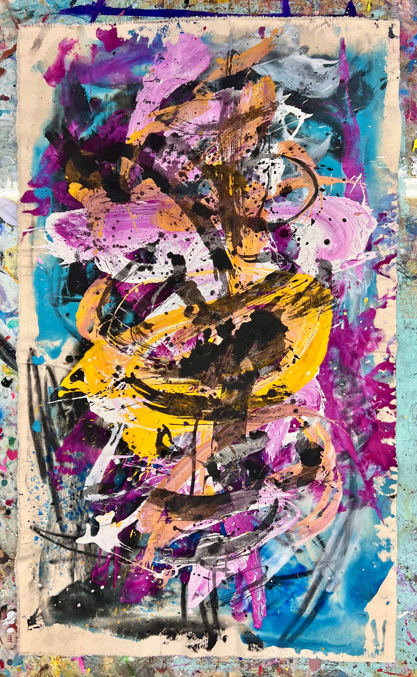 Just Begin / Charcoal & Goldenrod Abstract / March 2025