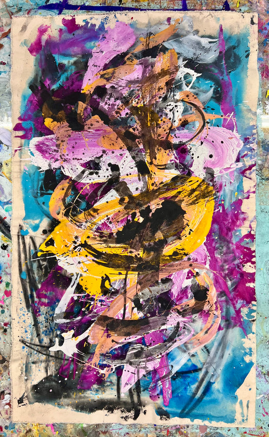 Just Begin / Charcoal & Goldenrod Abstract / March 2025