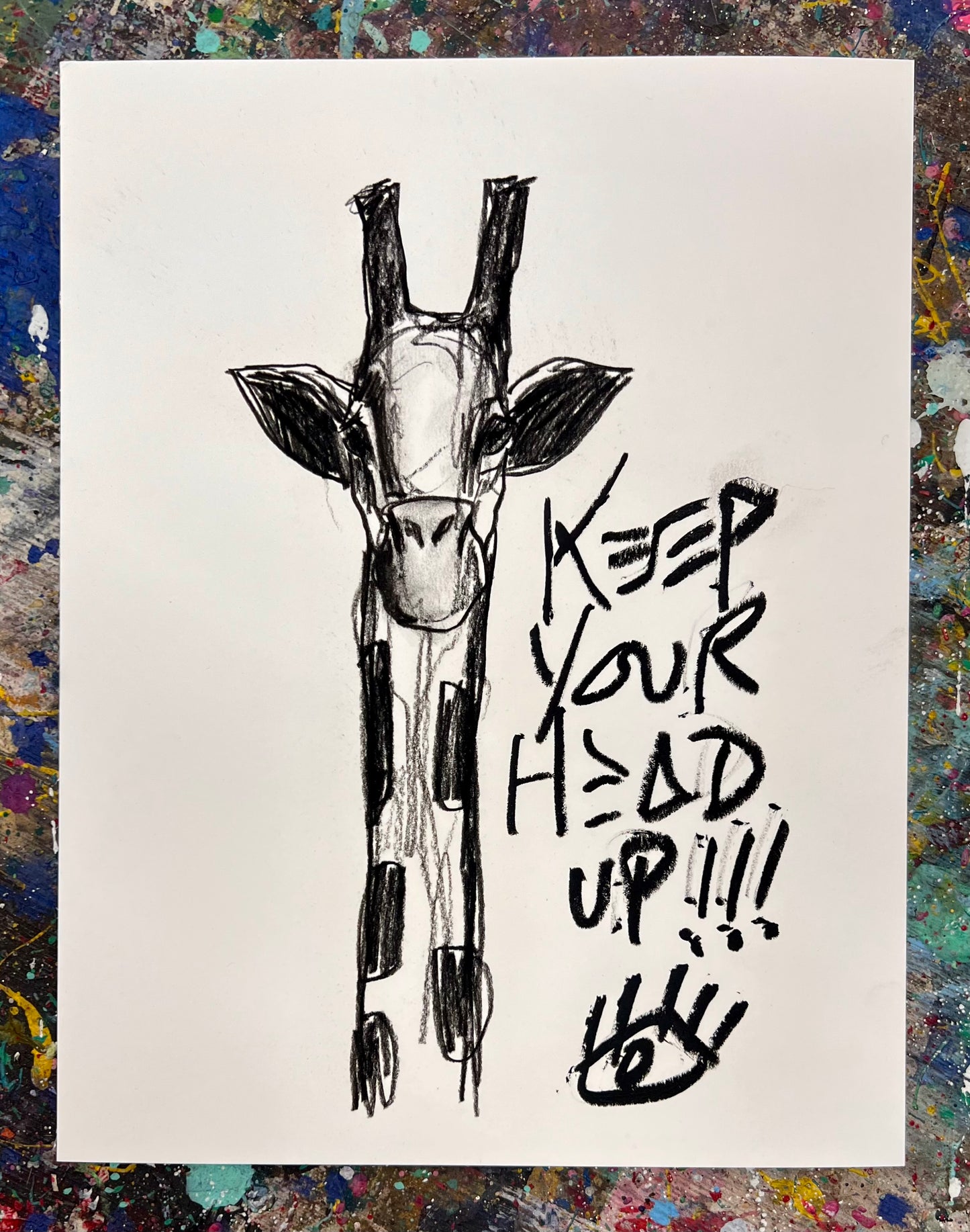 Keep Your Head Up / Black & White Giraffe Sketch / Archival Paper / Sunday Collection / August 2025
