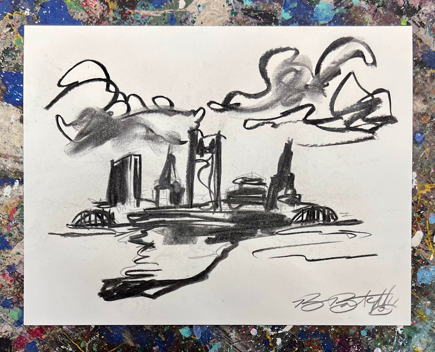 Black & White Skyline Sketch / Archival Paper / Sunday Collection / August 2025