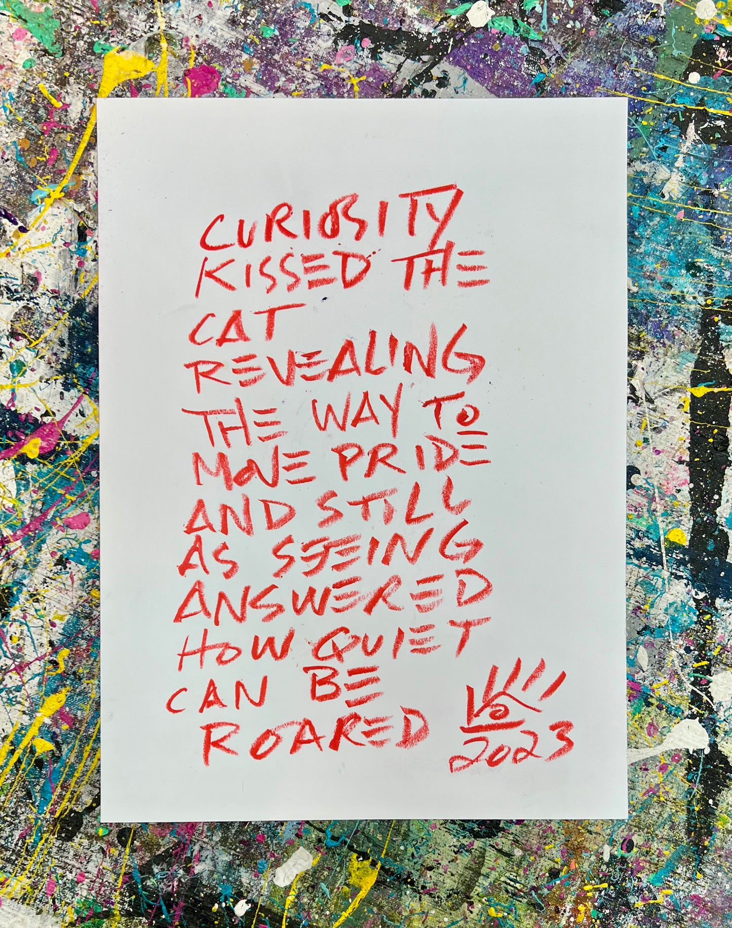 Curiosity Kissed the Cat / Lion / Mixed-Media on Archival Paper / November 2023