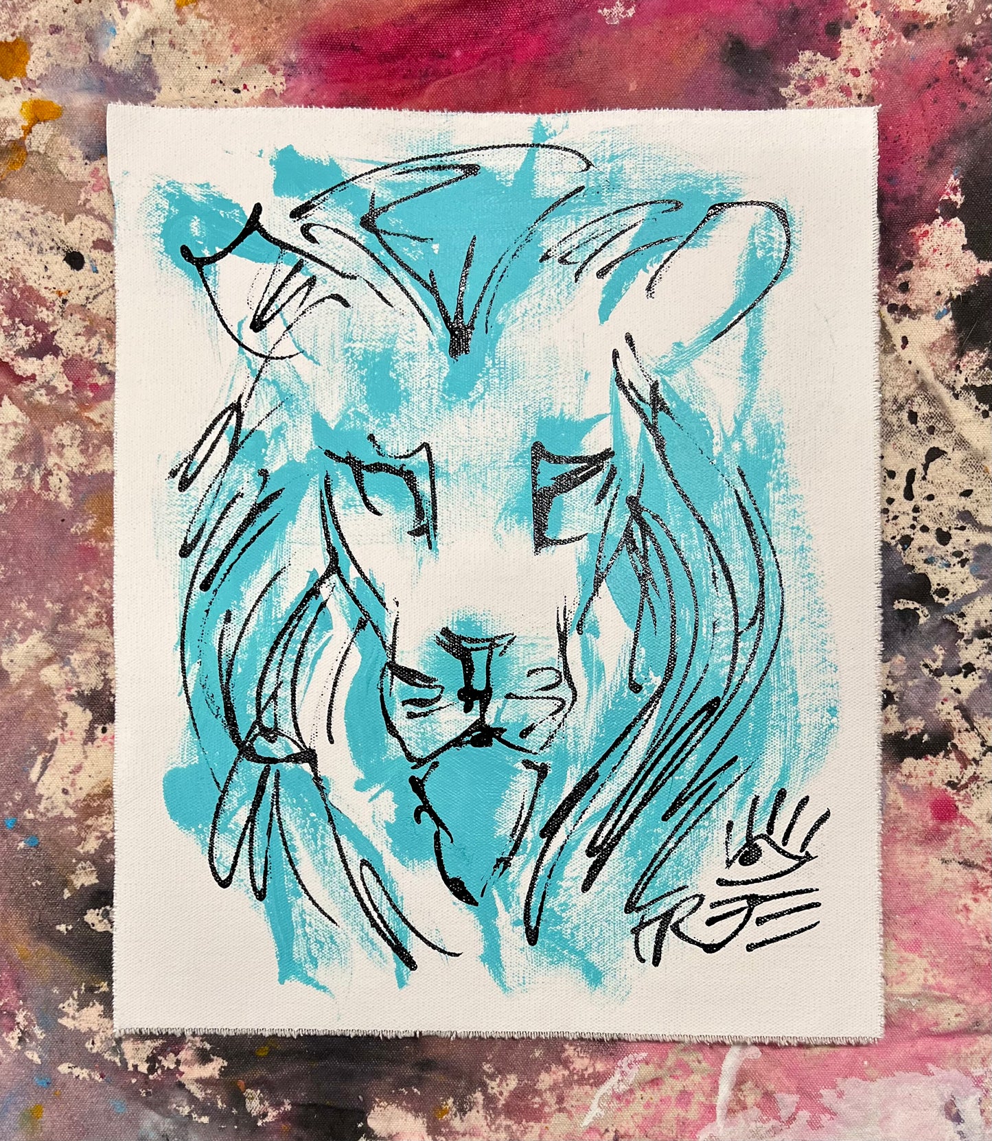 Lion Sketch / blue, black & white / January 2024