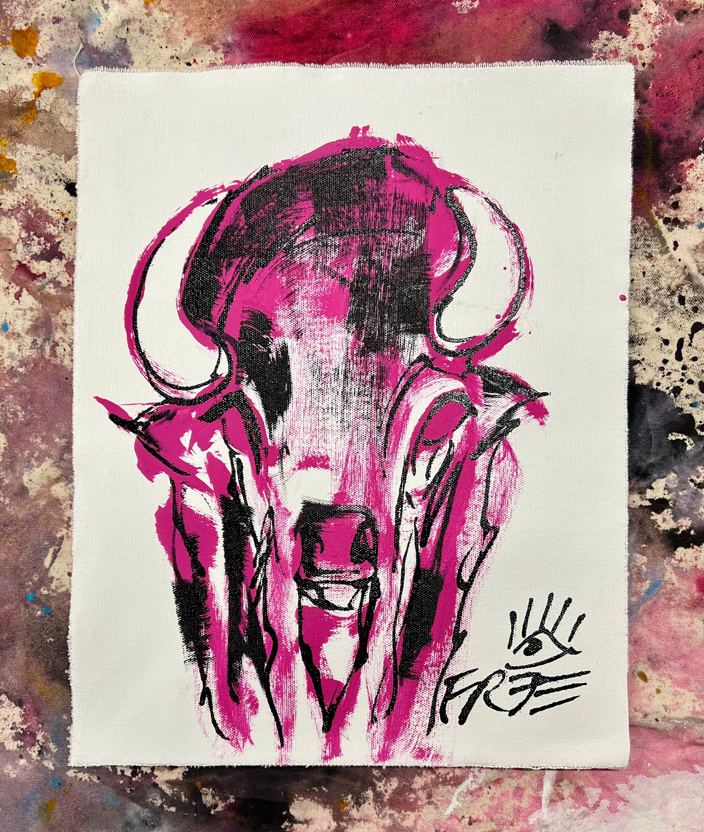Buffalo Sketch / pink, black & white / January 2024