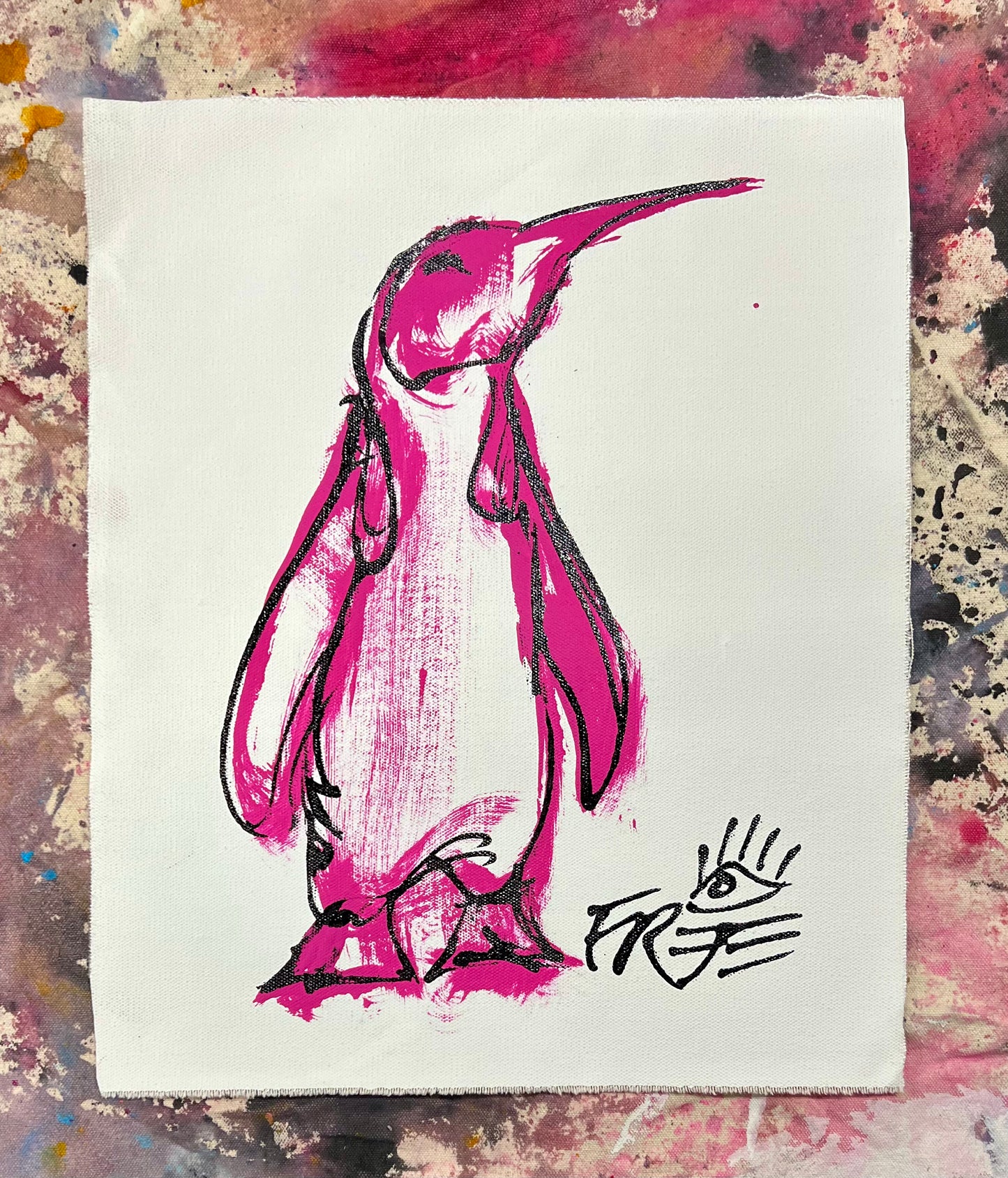 Penguin Sketch / pink, black & white / January 2024