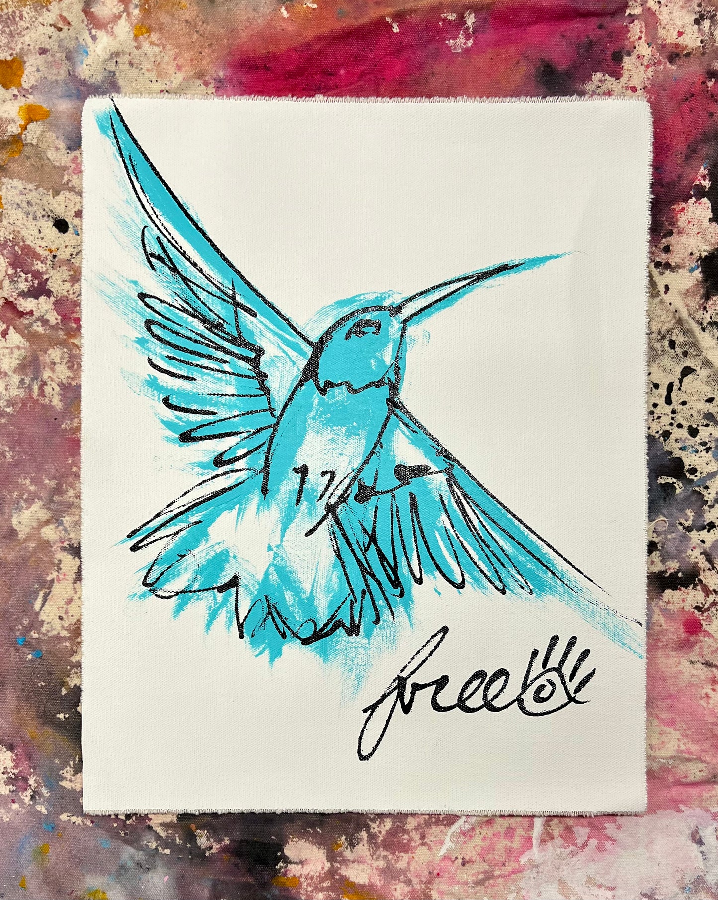 Hummingbird Sketch / blue, black & white / January 2024