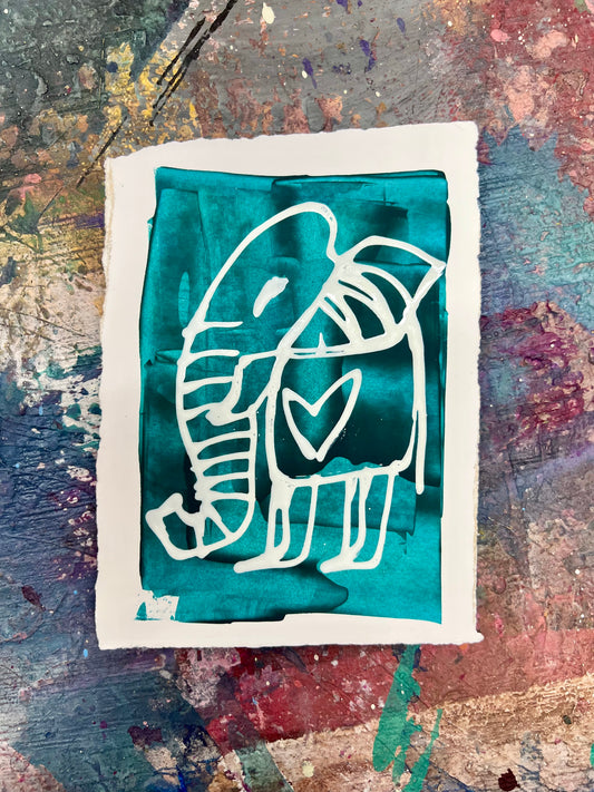 Cave Elephant Sketch / Teal / Archival Paper / BOGO Originals / January 2026