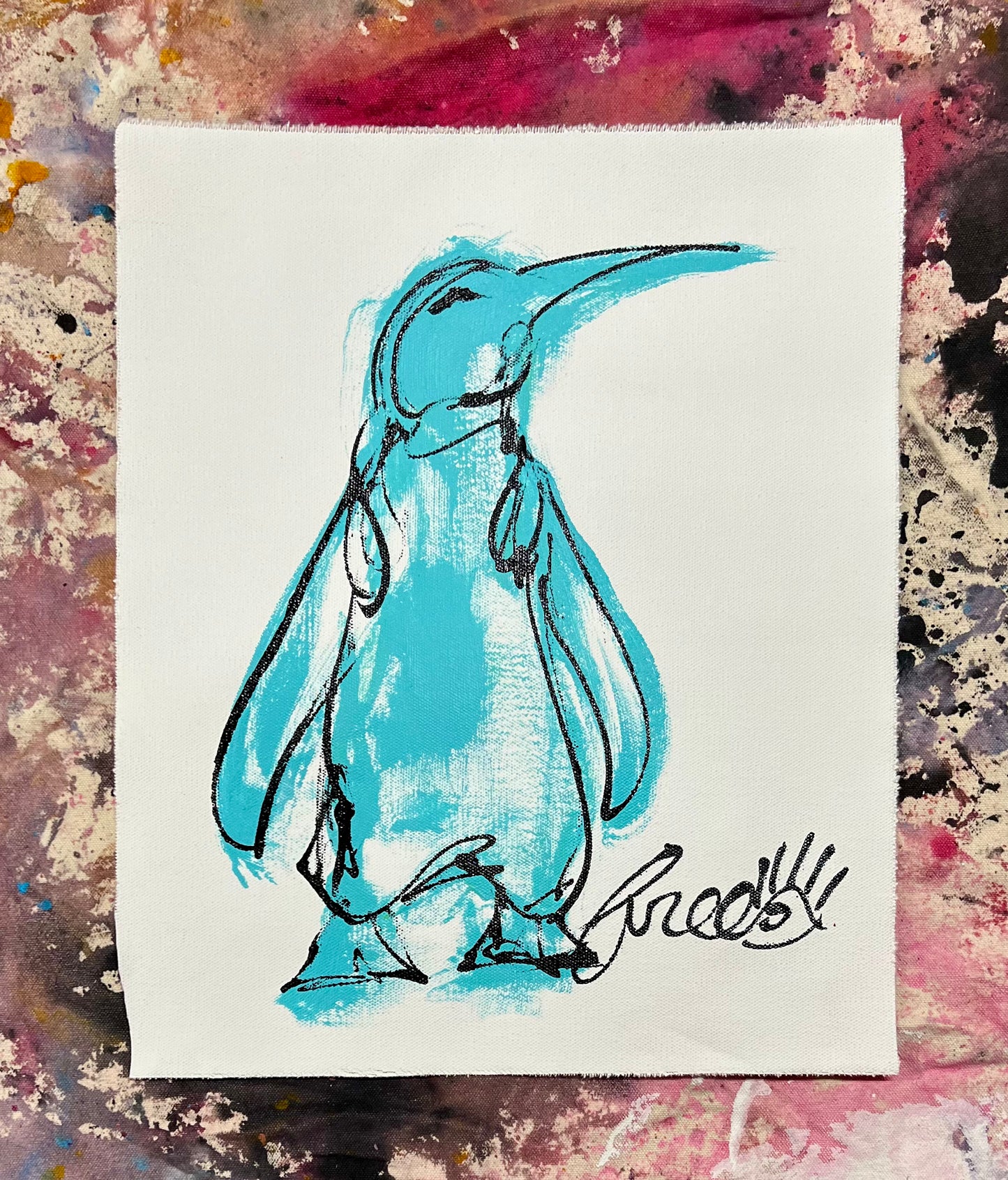 Penguin Sketch / blue, black & white / January 2024