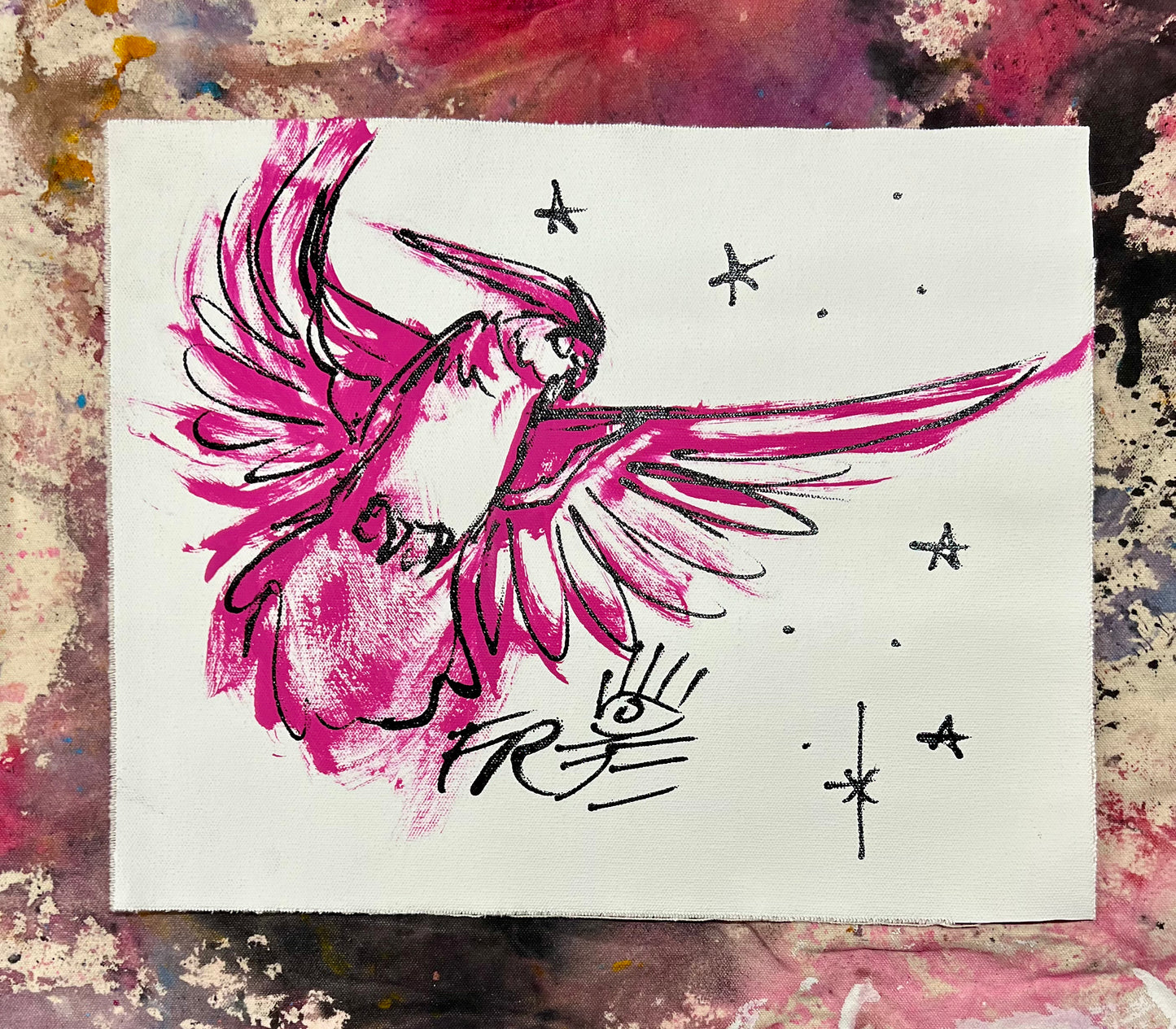 Owl Sketch / pink, black & white / January 2024