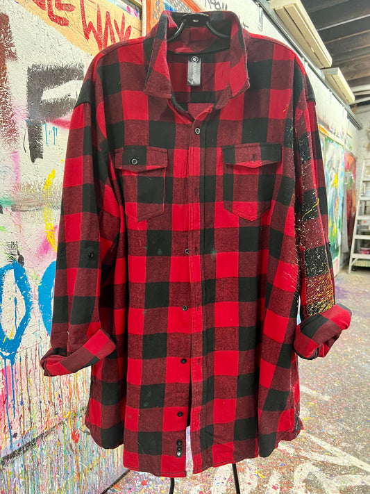Right Where You Need to Be / Red & Black Buffalo Plaid Splatter Flannel / February 2024