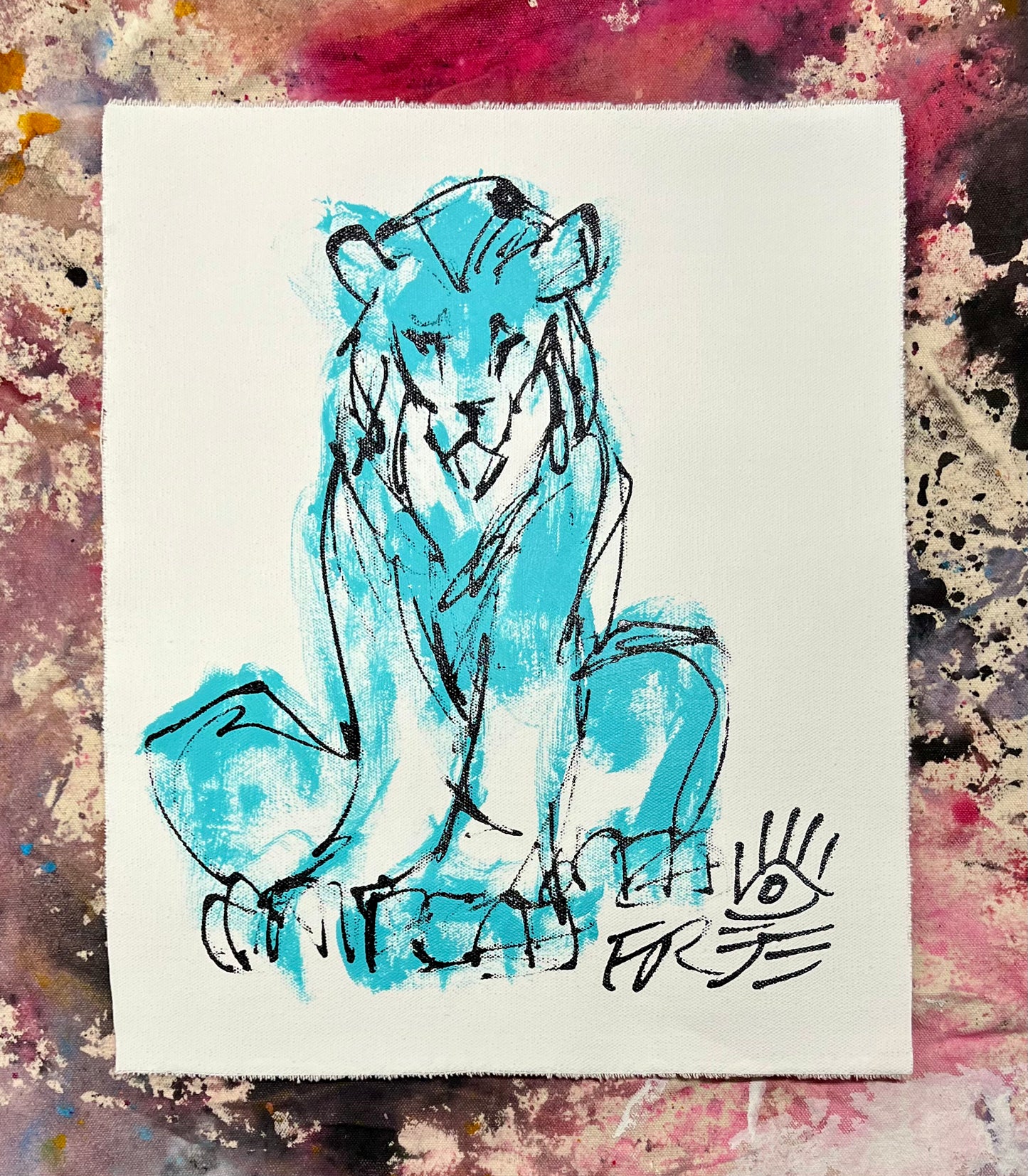 Crouching Lion Sketch / blue, black & white / January 2024