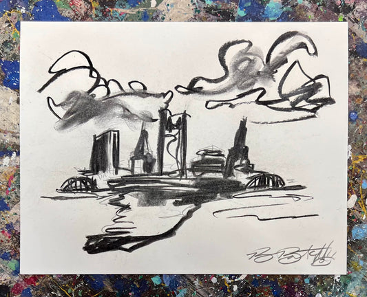 Black & White Skyline Sketch / Archival Paper / Sunday Collection / August 2025