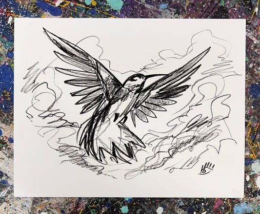 Black & White Hummingbird Sketch / Archival Paper / Sunday Collection / August 2025