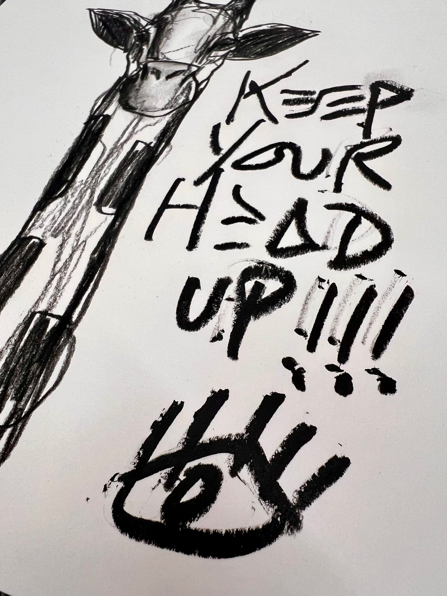 Keep Your Head Up / Black & White Giraffe Sketch / Archival Paper / Sunday Collection / August 2025