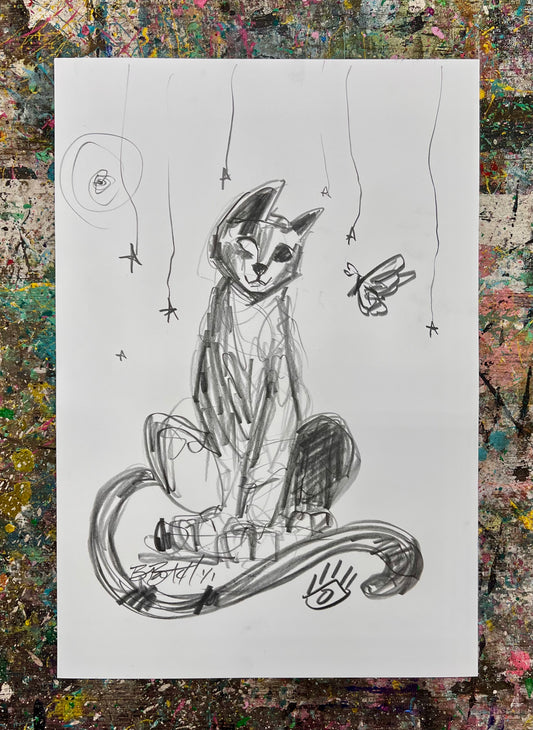Charcoal Curiosity Cat Sketch / Archival Paper / May 2025