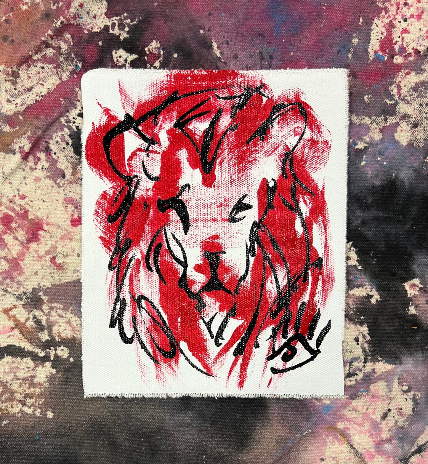 Lion Sketch / red, black & white pocket art / January 2024