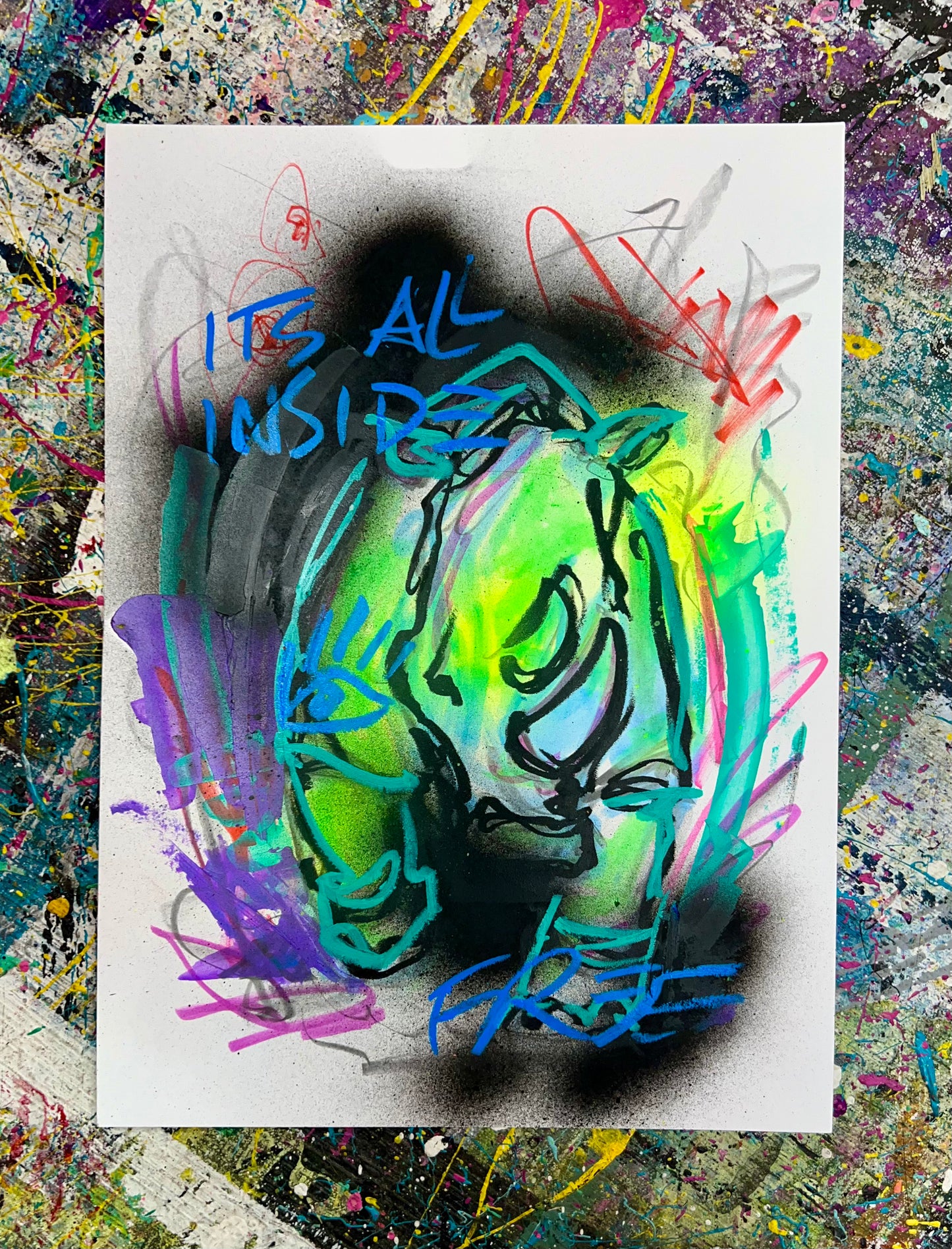 Strength Then Stretched / Rhino / Mixed-Media on Archival Paper / November 2023